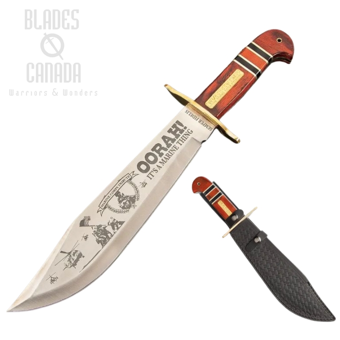 UC USMC Commemorative Bowie Fixed Blade Knife, Leather Sheath, UC3387